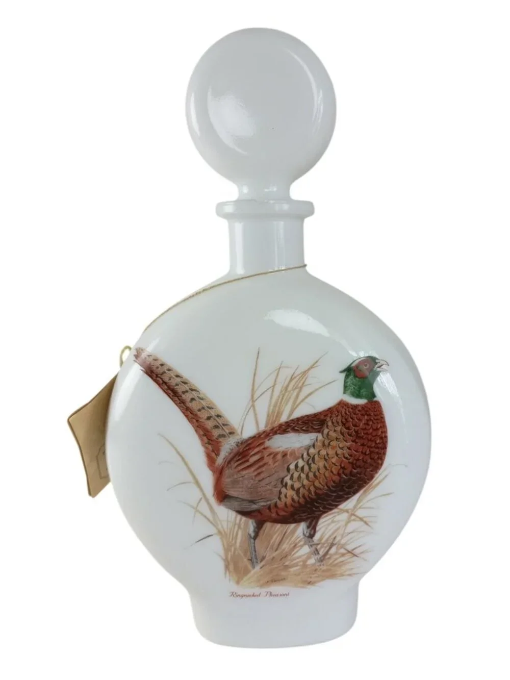 Field Birds Ringnecked Pheasant Milk Glass Decanter 1969 Empty Bottle #1 Vintage